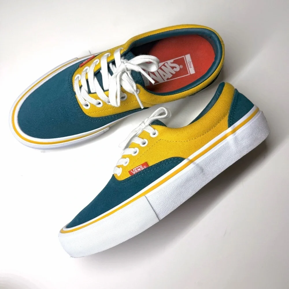 Vans Men's Era Pro Prime Atlantic Green Yellow Canvas Suede shoes Size- 7.5